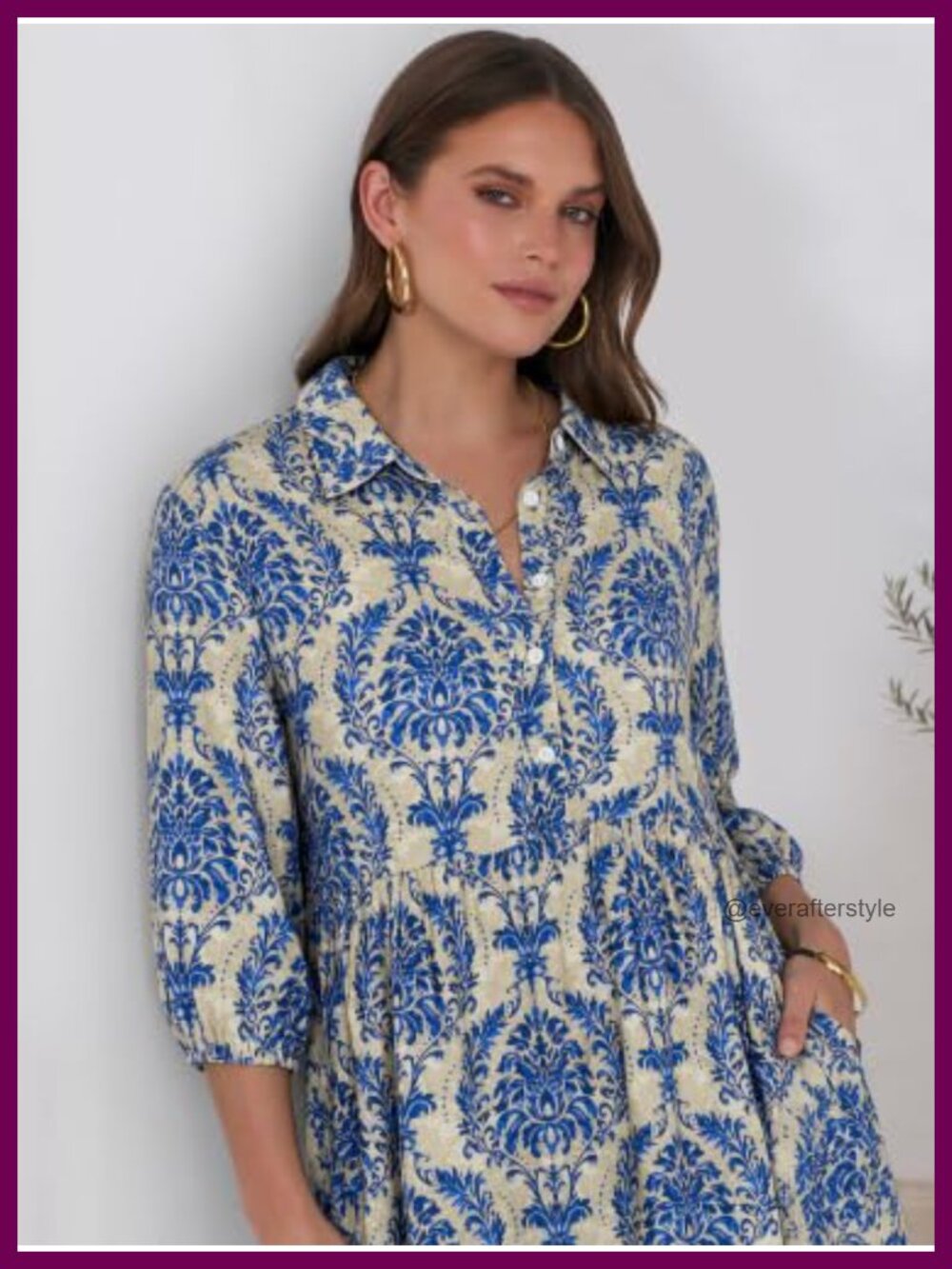 Women's Floral Maxi Dress 3/4 Puff Sleeve V-Neck 100% Rayon Boho - Picture 5 of 6